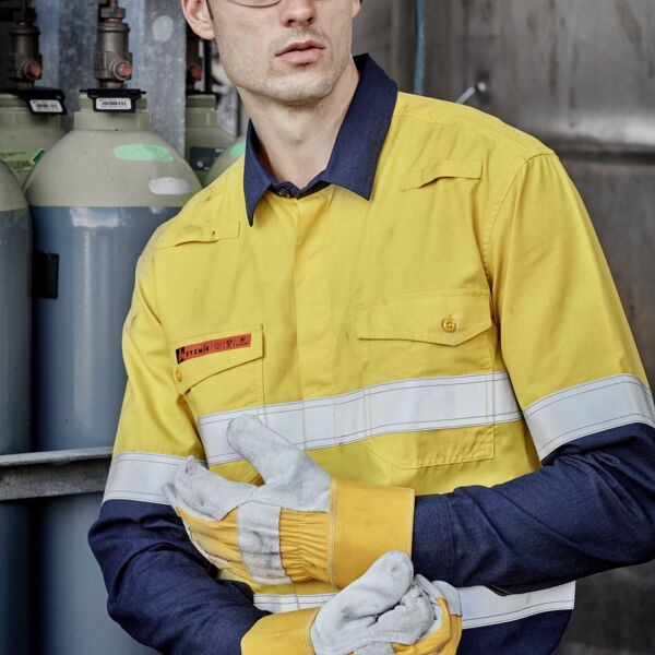 Mens Orange Flame Lightweight Ripstop Spliced Shirt - Hoop Taped Thumbnail