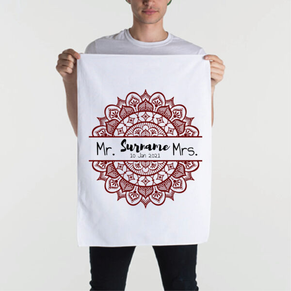 Wedding Favour - Mr. & Mrs. Surname Tea Towel Mandala  Thumbnail