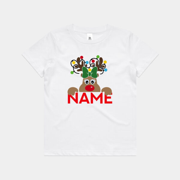 Girls Reindeer Custom Name Tee Thumbnail