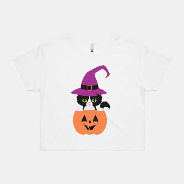 Ladies Halloween Cat Crop Tee Thumbnail