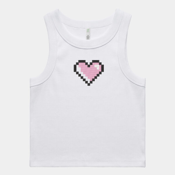 Pixel Heart With Shadow - ORGANIC RIB CROP TANK Thumbnail