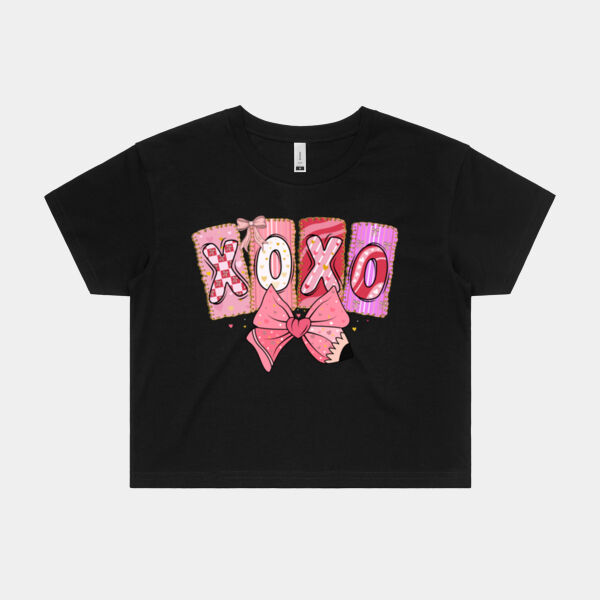 XOXO Coquette Bow Crop Tee - Womens Crop Tee's Thumbnail