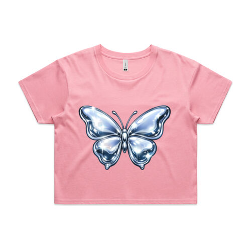 Chrome Butterfly Y2K Crop Tee - Womens Crop Tee's Thumbnail