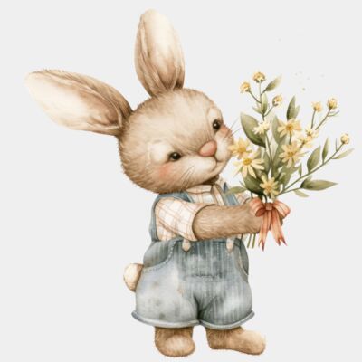 Blue Rabbit Holding Flowers  Thumbnail