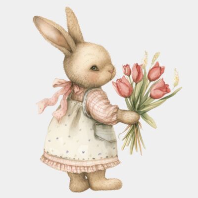 Bunny Holding Pink Tulips  Thumbnail