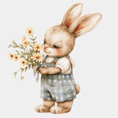 Happy Rabbit Holding Flowers  Thumbnail