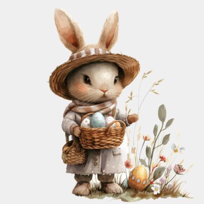 Easter Bunny Holding A Basket Full Of Eggs  Thumbnail