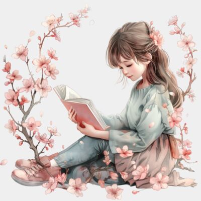 Girl reading a book with flowers Thumbnail