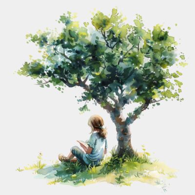 Girl Reading A Book Under A Tree Thumbnail