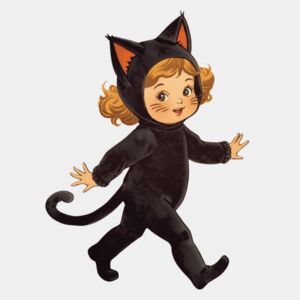 Vintage Trick-or-Treater Black Cat Girl Thumbnail