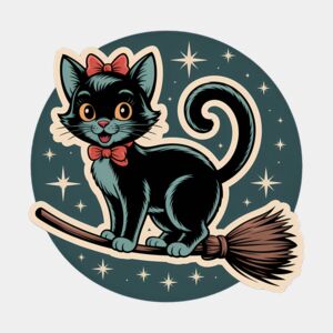 Vintage Cat Riding Broomstick Thumbnail